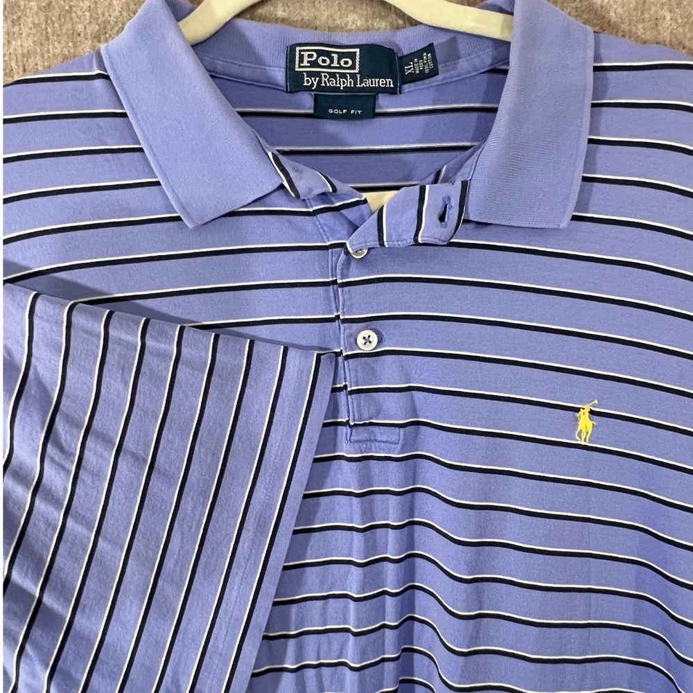 Polo Ralph Lauren Polo Shirt Mens XL Blue Stripe Golf Fit Short Sleeve Preppy